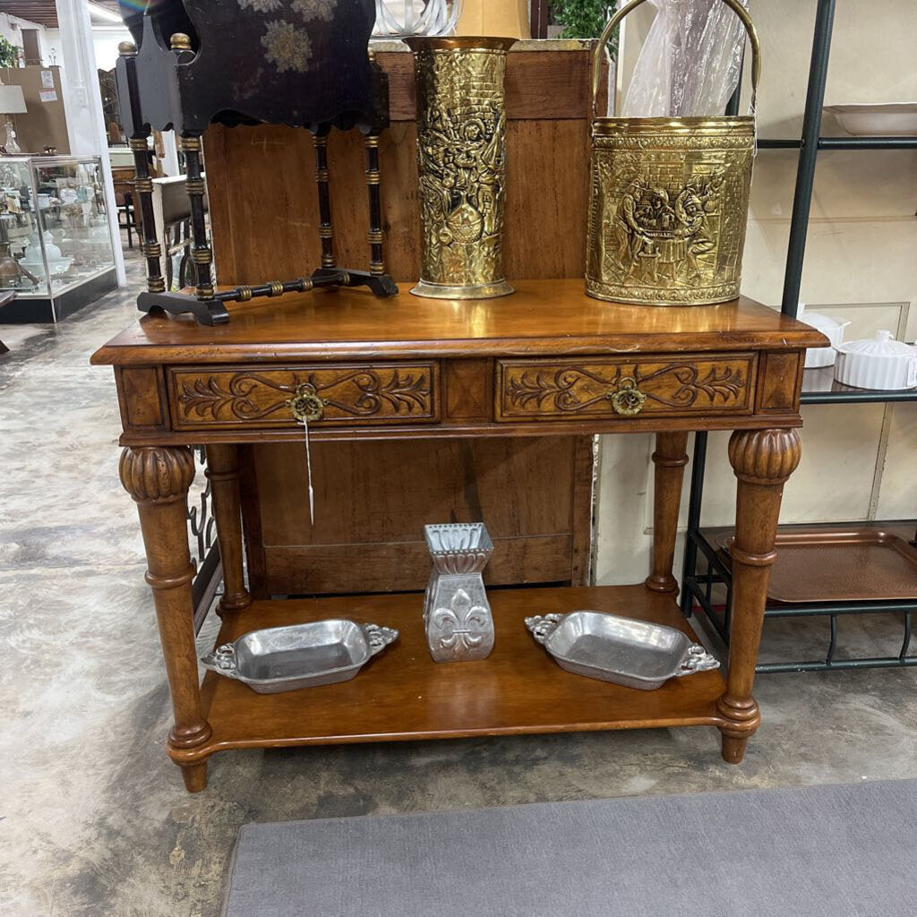 Klaussner Carved 2 Drawer Sofa Table