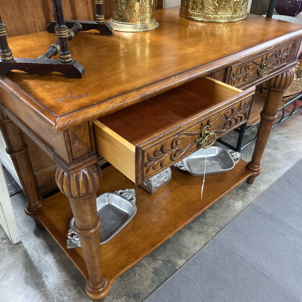 Klaussner Carved 2 Drawer Sofa Table