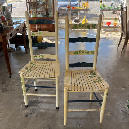 Pair Old Tole Painted Ladder Back Chairs