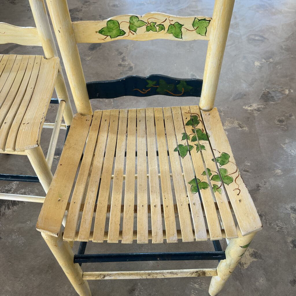 Pair Old Tole Painted Ladder Back Chairs
