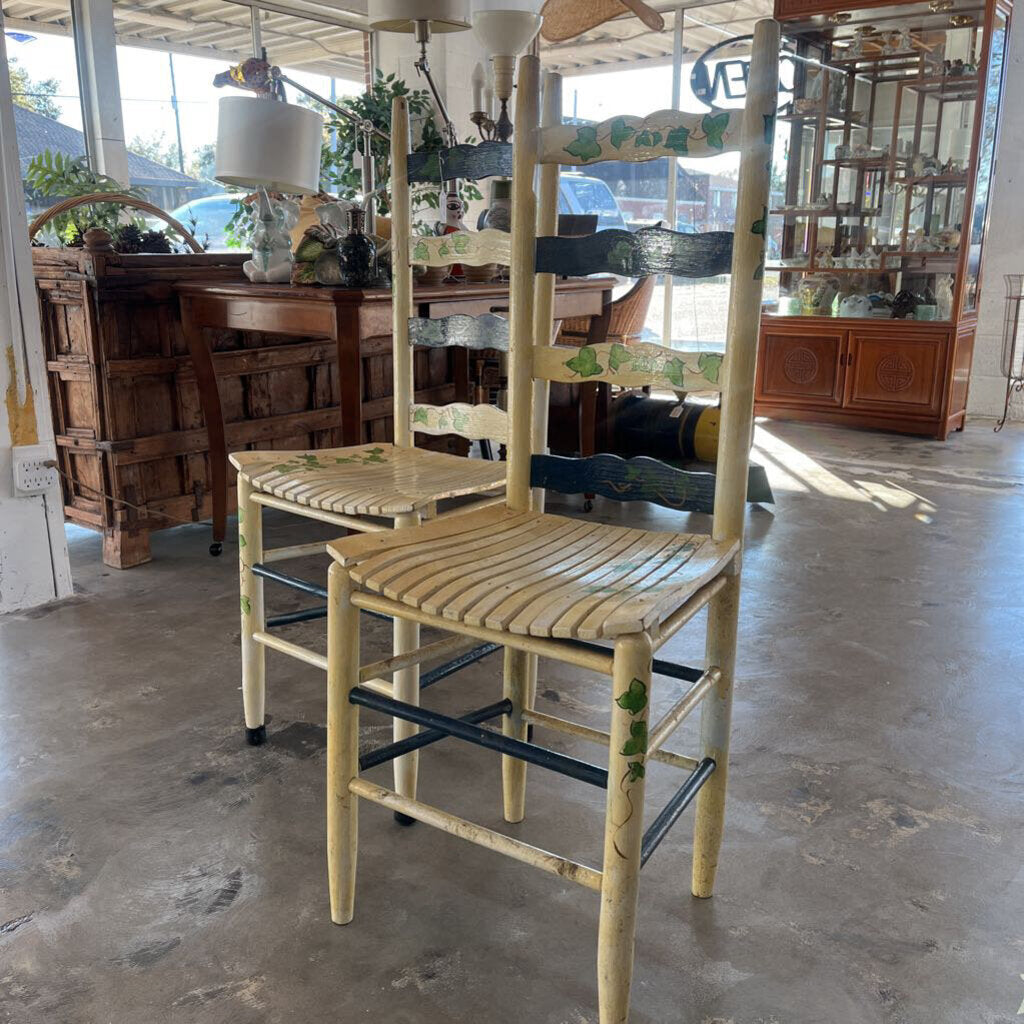 Pair Old Tole Painted Ladder Back Chairs