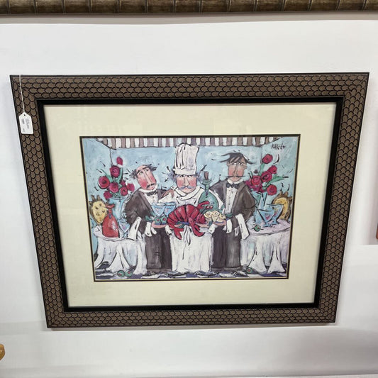 Crab Chef Signed Large Framed Art