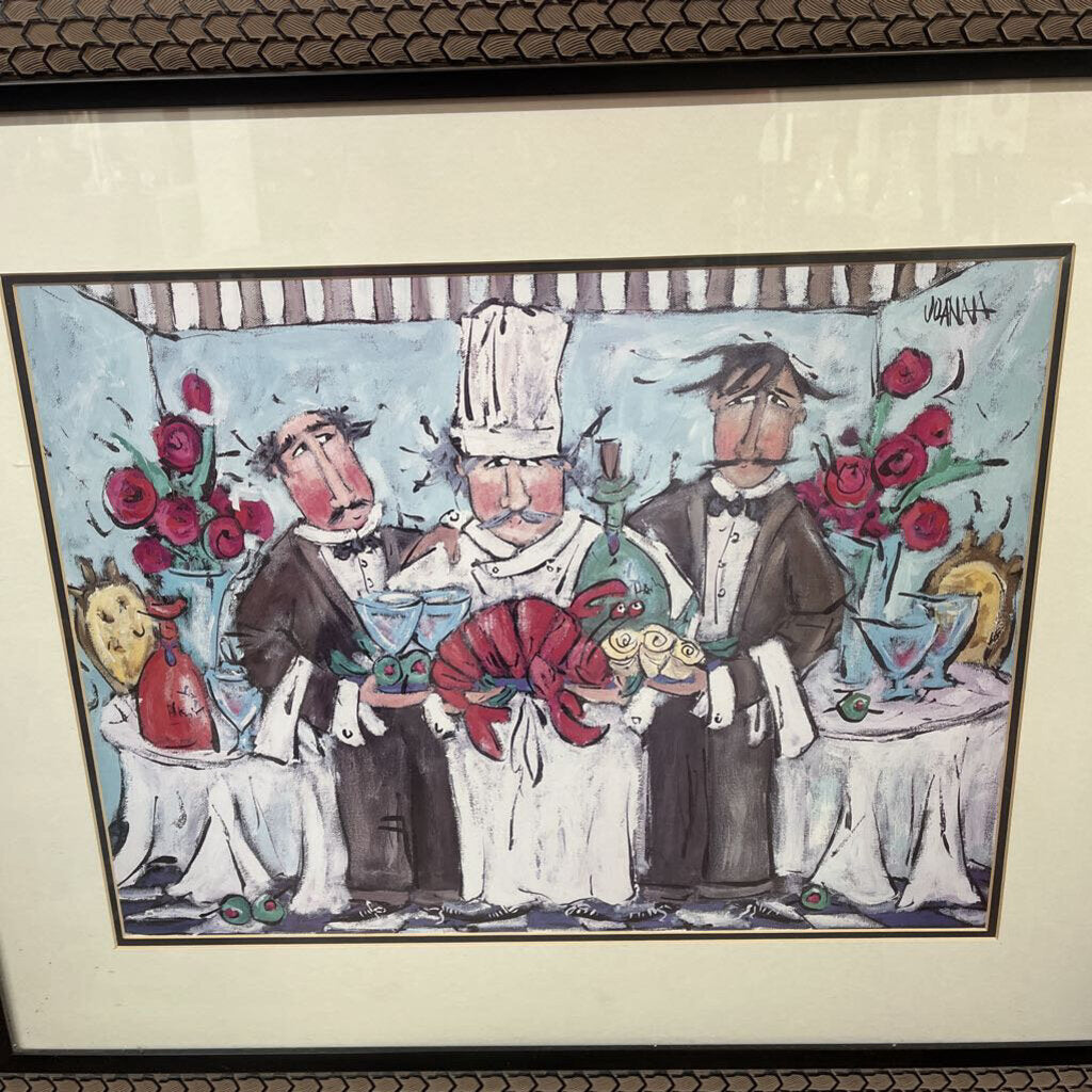 CRAB CHEF SIGNED LARGE FRAMED ART