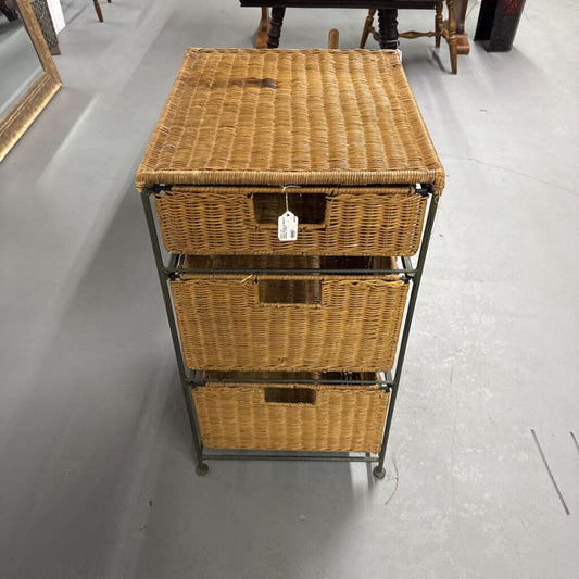 SMALL WICKER & METAL 3 DRAWER CHEST