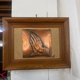 VINTAGE COPPER ART FRAMED PRAYING HANDS
