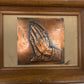 VINTAGE COPPER ART FRAMED PRAYING HANDS