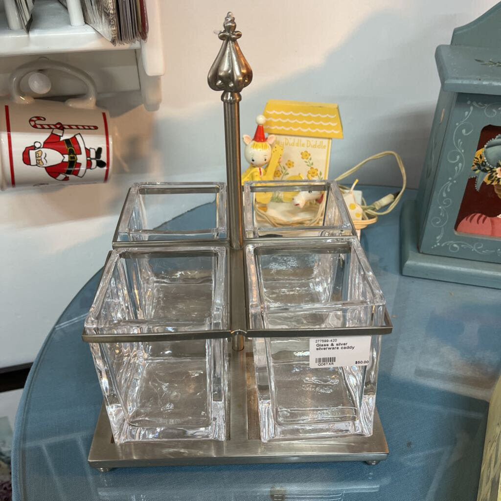 GLASS & SILVER SILVERWARE CADDY