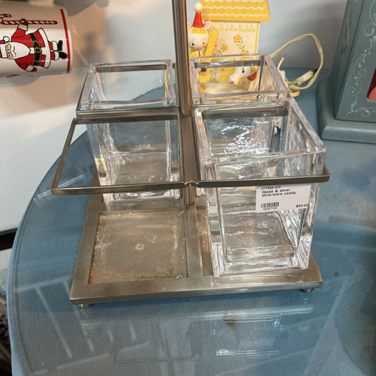 Glass & silver silverware caddy