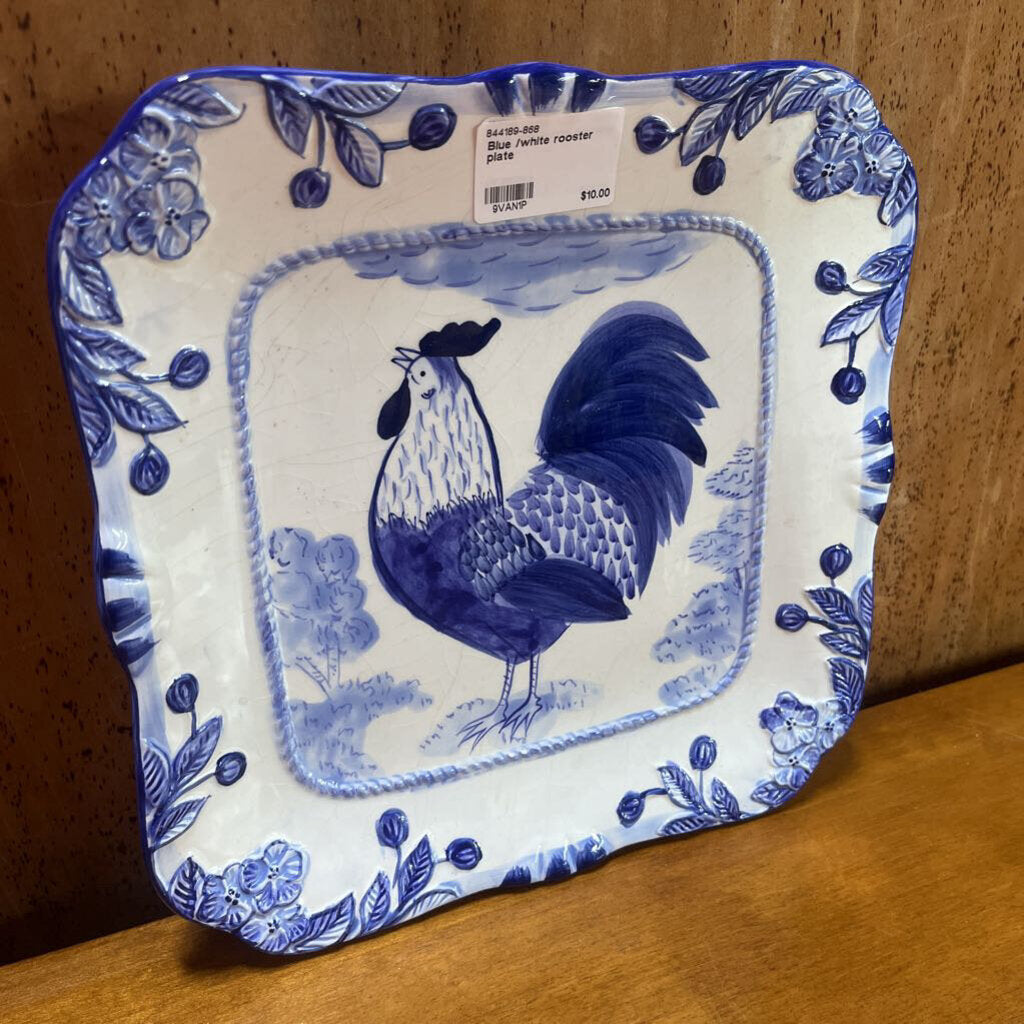 BLUE /WHITE ROOSTER PLATE