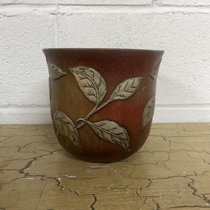 VINTAGE CERAMIC PLANTER BROWN WITH GOLD LEAF
