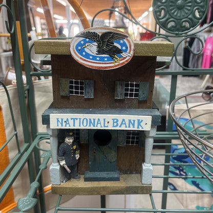 RUSTIC FOLKART NATIONAL BANK BIRD HOUSE