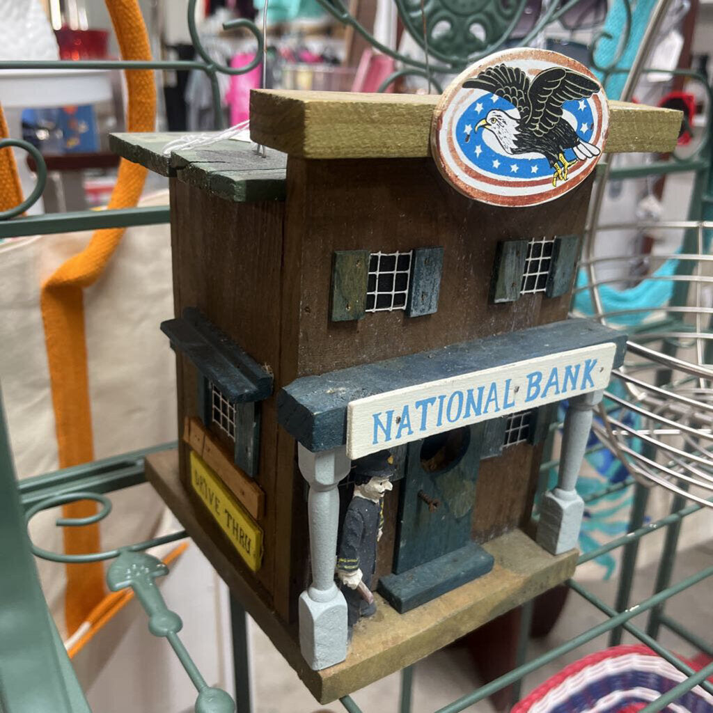 RUSTIC FOLKART NATIONAL BANK BIRD HOUSE