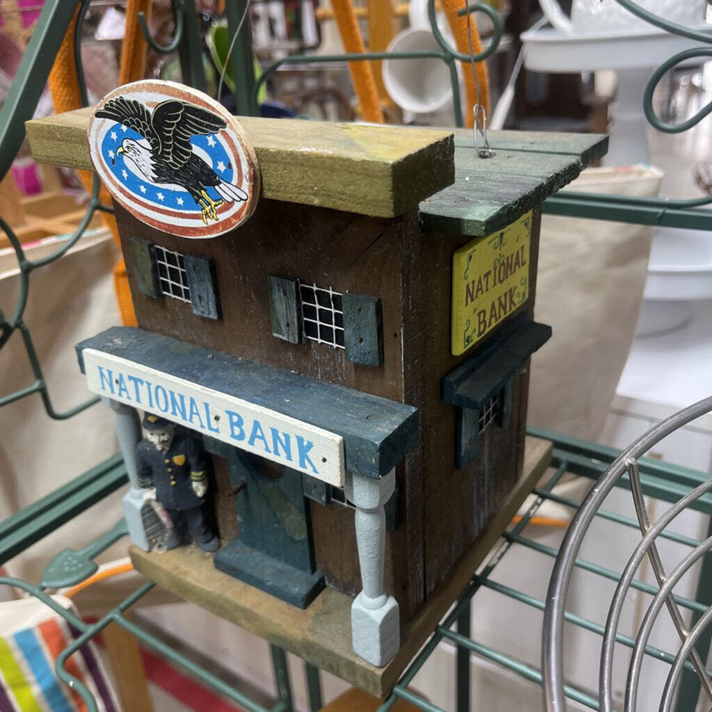 RUSTIC FOLKART NATIONAL BANK BIRD HOUSE