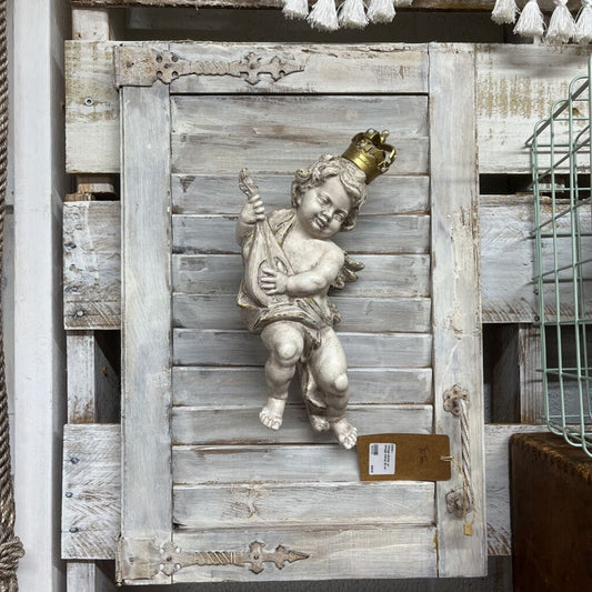 VINTAGE SHUTTER W/ VINTAGE CHERUB 3D ART