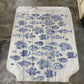 TABLE, VINTAGE RECLAIMED WOOD W/WOODEN WHEELS, BLUE FISH