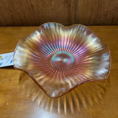FENTON MARIGOLD SMOOTH RAY CARNIVAL GLASS RUFFLED EDGE BOWL