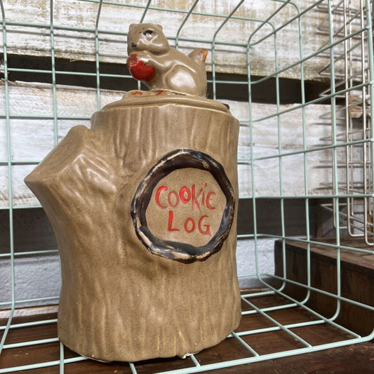 COOKIE JAR, SQUIRREL/LOG 1960'S