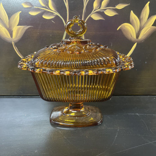 CANDY DISH, VINTAGE AMBER INDIANA GLASS