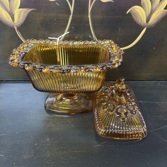 CANDY DISH, VINTAGE AMBER INDIANA GLASS