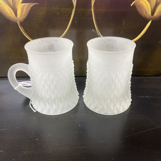 MUGS, SATIN FROSTED INDIAN GLASS (SET OF 2)
