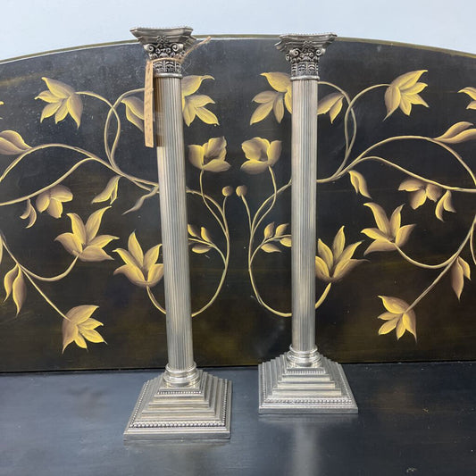 CANDLESTICKS, 18" VTG NEOCLASSICAL SILVER PLATED (SET OF 2)