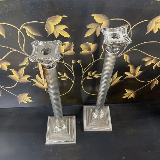CANDLESTICKS, 18" VTG NEOCLASSICAL SILVER PLATED (SET OF 2)
