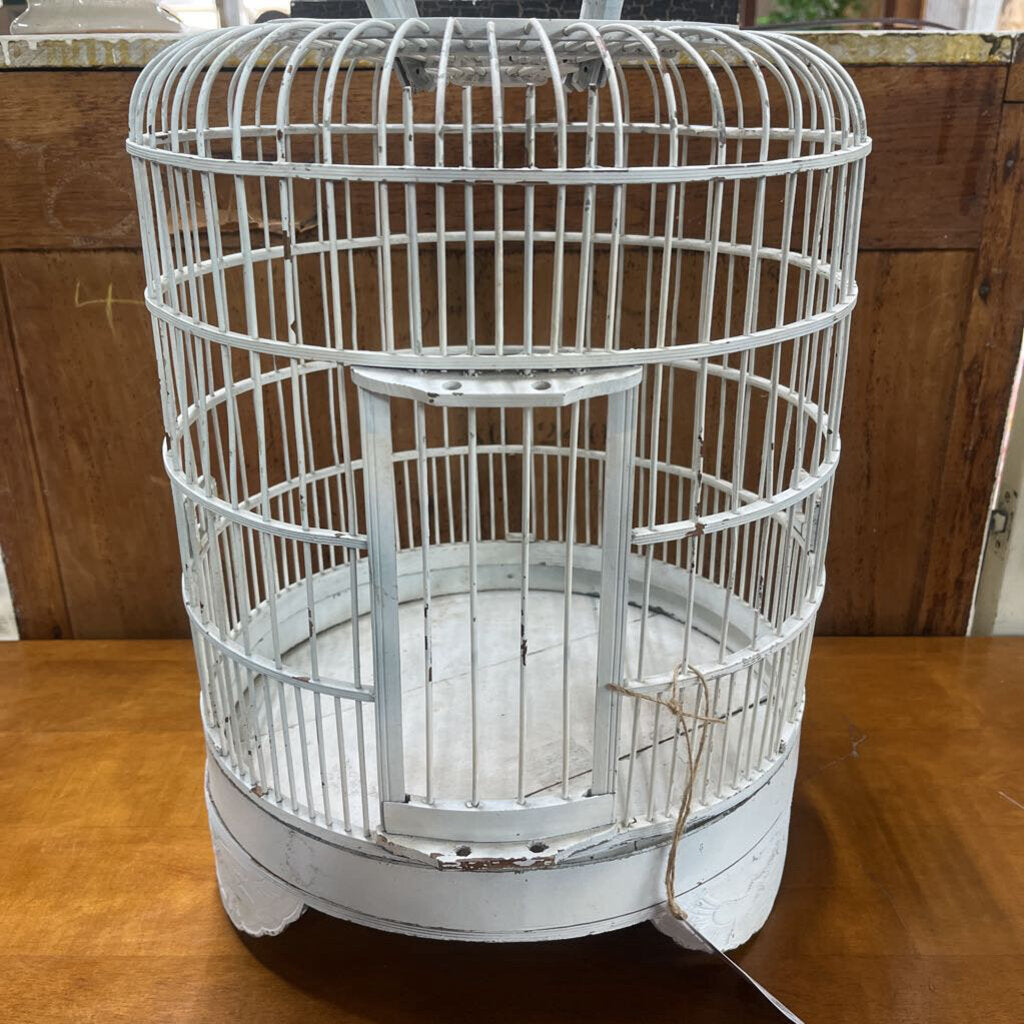 BIRDCAGE, VINTAGE ASIAN BAMBOO, WOOD CARVED STAND