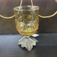 CANDLE HOLDER, VTG AMBER GLASS W/METAL BASE