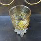 CANDLE HOLDER, VTG AMBER GLASS W/METAL BASE