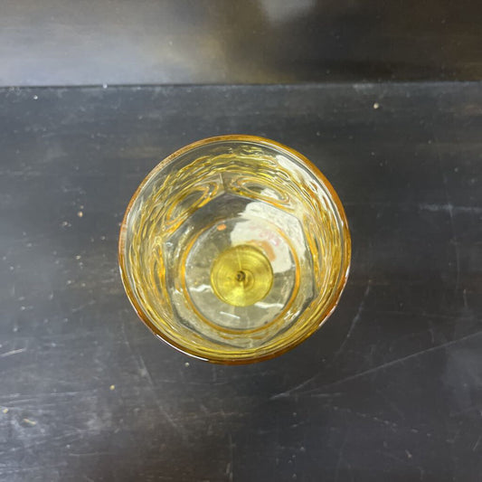 CANDLE HOLDER, VTG AMBER GLASS W/METAL BASE