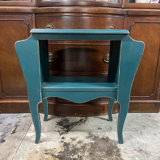 TABLE, VTG TELEPHONE/MAGAZINE. TEAL GREEN