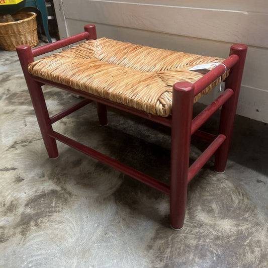BENCH,RED W/RUSH SEAT