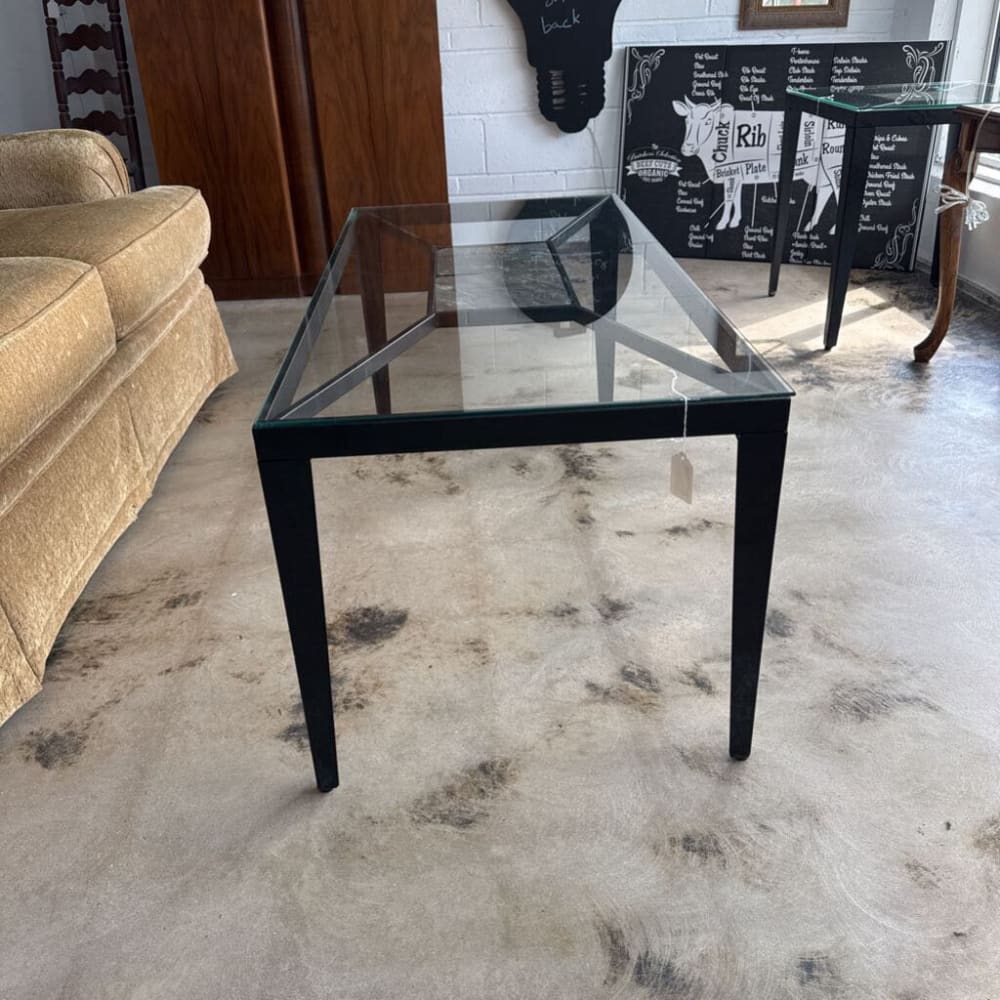 3 PC GLASS STONE AND METAL TABLE SET