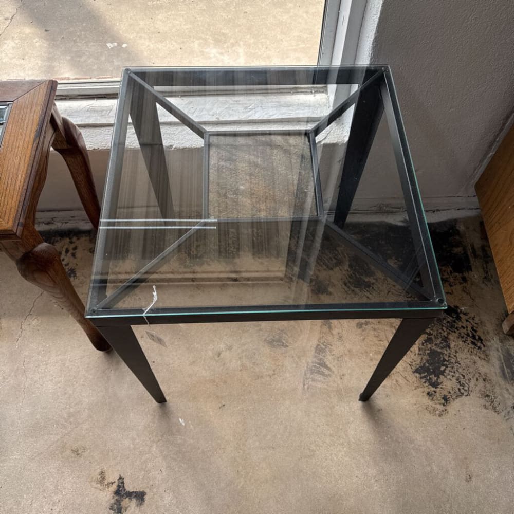 3 PC GLASS STONE AND METAL TABLE SET