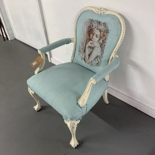 FRENCH COUNTRYSIDE BALL AND CLAW LIGHT BLUE AND WHITE CHAIR
