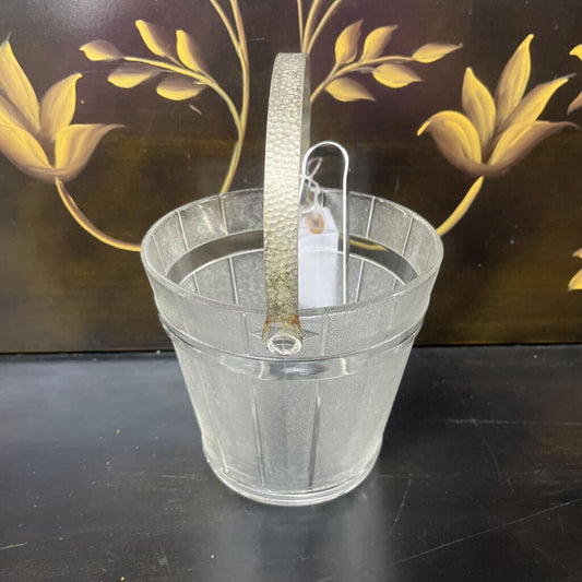 ICE BUCKET, VTG MCM GLASS BARREL W/ TONGS