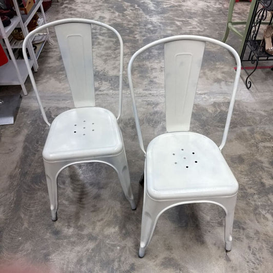 STACKABLE INDUSTRIAL STYLE METAL WHITE CHAIRS SET OF 2