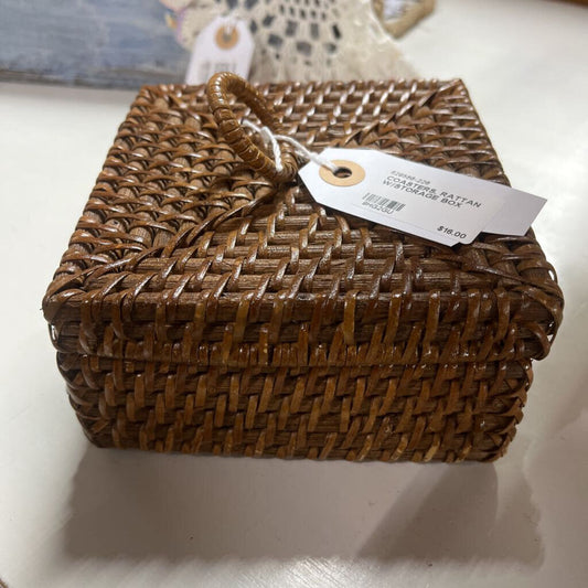 COASTERS, RATTAN W/STORAGE BOX