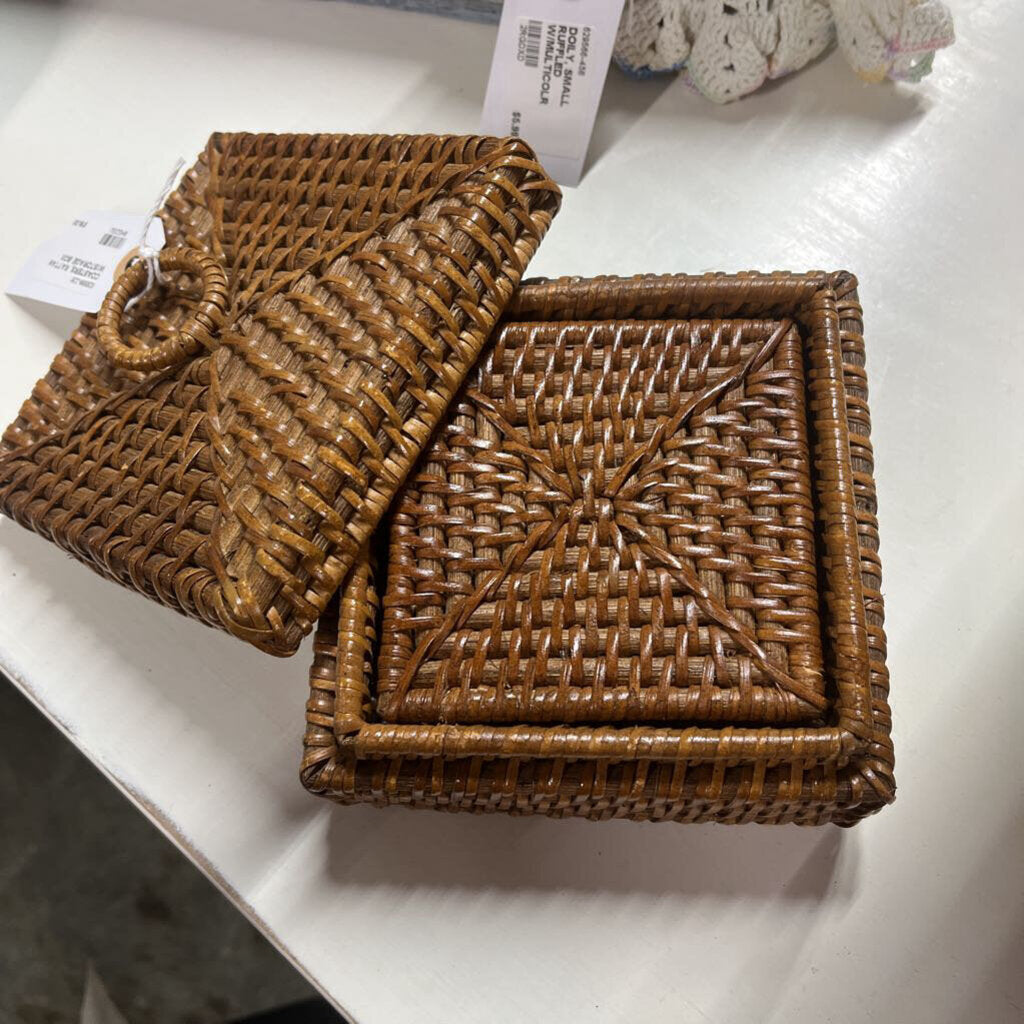 COASTERS, RATTAN W/STORAGE BOX