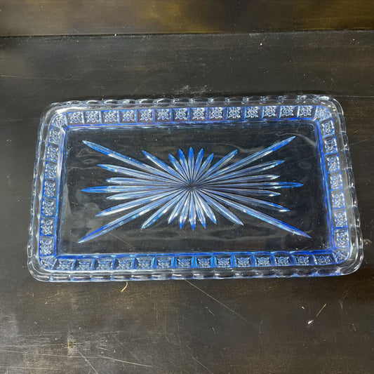 ICE BLUE CRYSTAL CUT DRESSIG TABLE TRAY