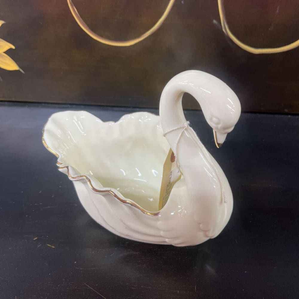 SWAN PLANTER, BAUM BROS PORCELAIN W/GOLD TRIM