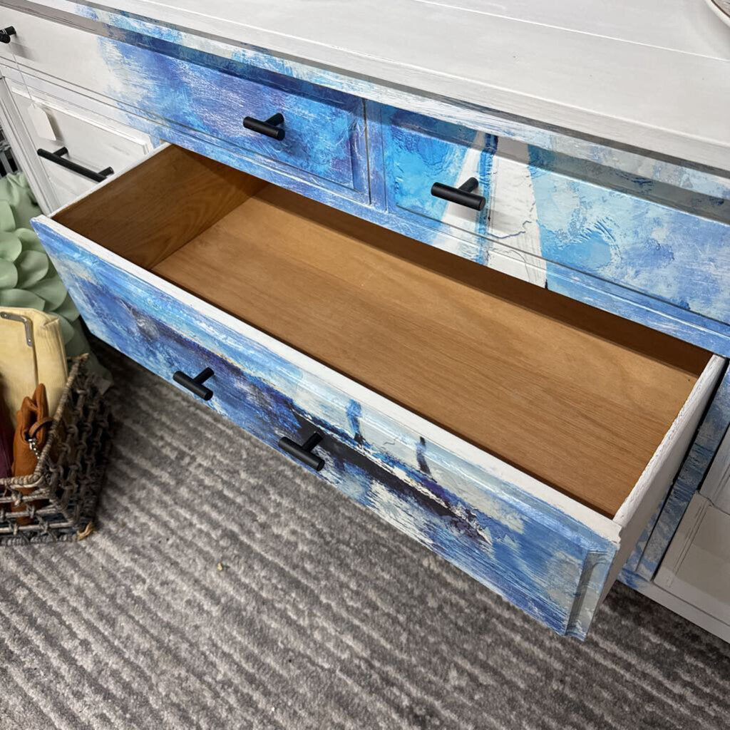 8 DRAWER MULTIPURPOSE NAUTICAL THEMED DISTRESSED DRESSER