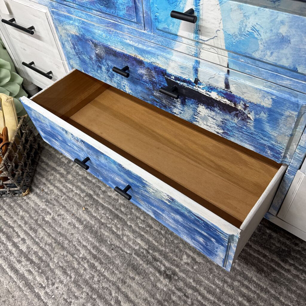 8 DRAWER MULTIPURPOSE NAUTICAL THEMED DISTRESSED DRESSER