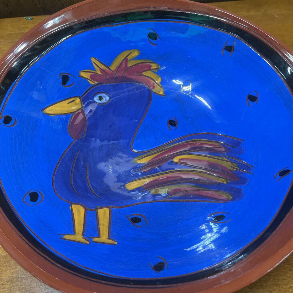 POTTERY BOWL, LG CLAY W/ ROOSTER