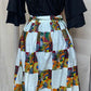 ANKARA MAXI SKIRT & HEAD WRAP - TRIBAL PATCHWORK WHITE AND PRINT