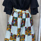 ANKARA MAXI SKIRT & HEAD WRAP - TRIBAL PATCHWORK WHITE AND PRINT