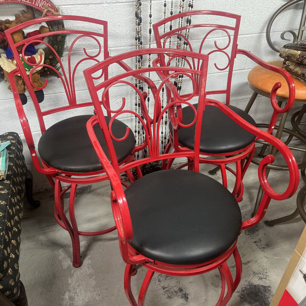 SET OF 3 RED METAL BARSTOOLS