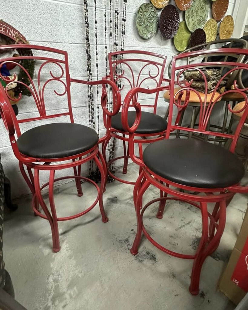 SET OF 3 RED METAL BARSTOOLS