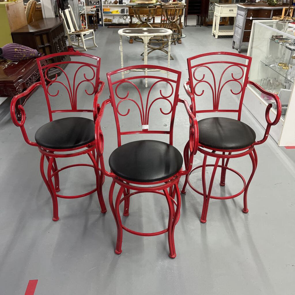 SET OF 3 RED METAL BARSTOOLS