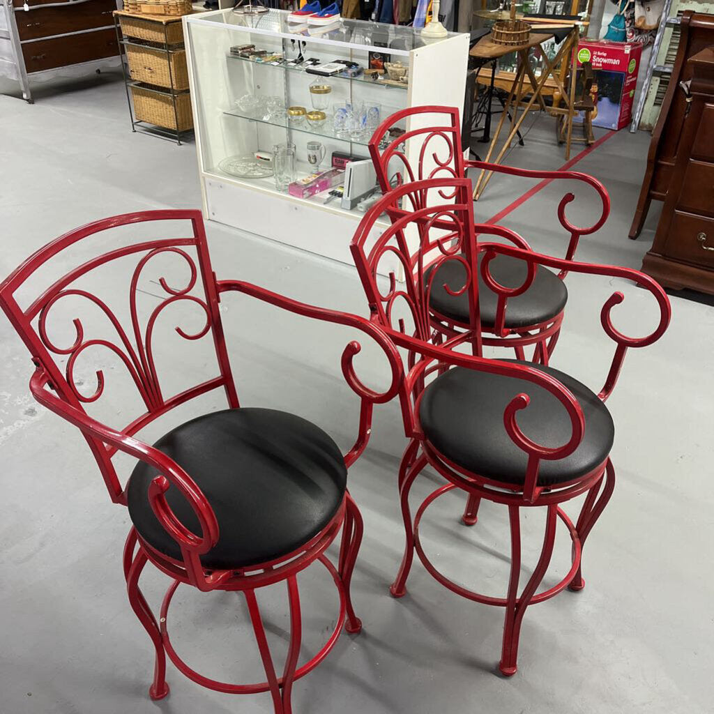 SET OF 3 RED METAL BARSTOOLS